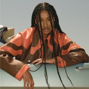 NA-KD brown and orange swirl PU leather crop jacket. Worn once perfect condition